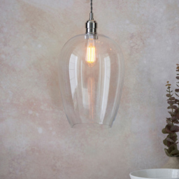 Merano Livorno Clear Glass Bright Nickel Plate Pendant Ceiling Lamp - Size: 25 x 25 x 167.5cm - Grey - Wilko - thumbnail 3