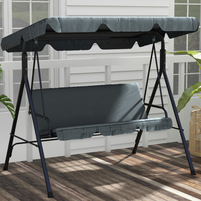 Outsunny 3 Seater Grey Swing Chair with Canopy - Size: 140 x 49 x 13cm - Wilko