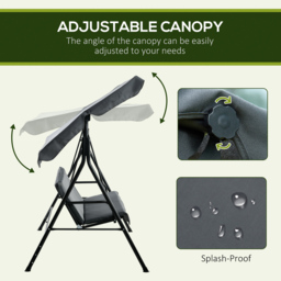 Outsunny 3 Seater Grey Swing Chair with Canopy - Size: 140 x 49 x 13cm - Wilko - thumbnail 6