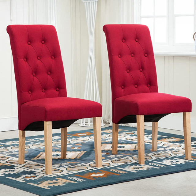 Red Set of 2 Tufted High Back Fabric Dining Chair - MCC - Wilko - image 1