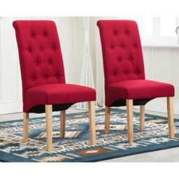 Red Set of 2 Tufted High Back Fabric Dining Chair - MCC - Wilko - thumbnail 4