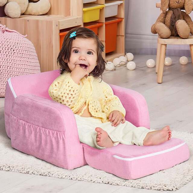 Tommy Toys 2 in 1 Pink Padded Wood Frame Kids Fold Out Armchair - Wilko - image 1