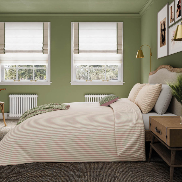 Helena Springfield Ticking Stripe Double Green and Pink Duvet Set - Green / Pink - Wilko - image 1