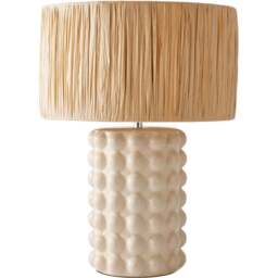 ValueLights Kiran Raffia Shade Ceramic Stone Bubble LED Table Lamp - Size: 47.5 x 35 x 35cm - Cream - Wilko