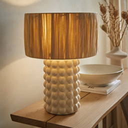 ValueLights Kiran Raffia Shade Ceramic Stone Bubble LED Table Lamp - Size: 47.5 x 35 x 35cm - Cream - Wilko - thumbnail 3