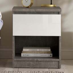 Florence Single Drawer Single Shelf Concrete and White High Gloss Bedside Table - Furniture to Go - Wilko - thumbnail 1