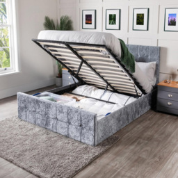 Home Treats Single Grey Crushed Velvet Ottoman Storage Bed - Silver - Wilko - thumbnail 7