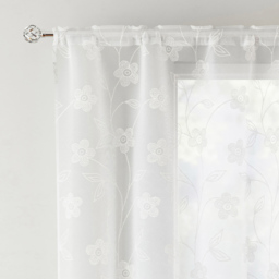 Tyrone Textiles Sienna White Floral Trail Embroidered Rod Pocket Voile Panel Curtains 140 x 229cm - Size: W 140 x D 229cm - Wilko - thumbnail 3