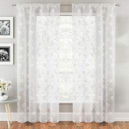 Tyrone Textiles Sienna White Floral Trail Embroidered Rod Pocket Voile Panel Curtains 140 x 229cm - Size: W 140 x D 229cm - Wilko - thumbnail 1