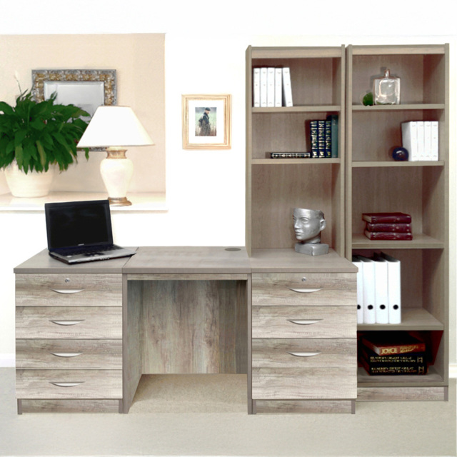 R White Cabinets SET-15-IN-GN Desk Drawer Unit and Hutch Narrow Bookcase Home Office Furniture Set - Size: 182 x 204 x 54cm - Grey - Wilko - image 1