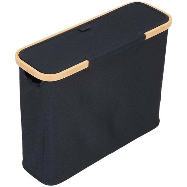 Living and Home Black and Natural Bamboo Toilet Roll Storage Basket with Lid - Size: 36 x 45 x 15cm - Black + Natural - Wilko - image 1