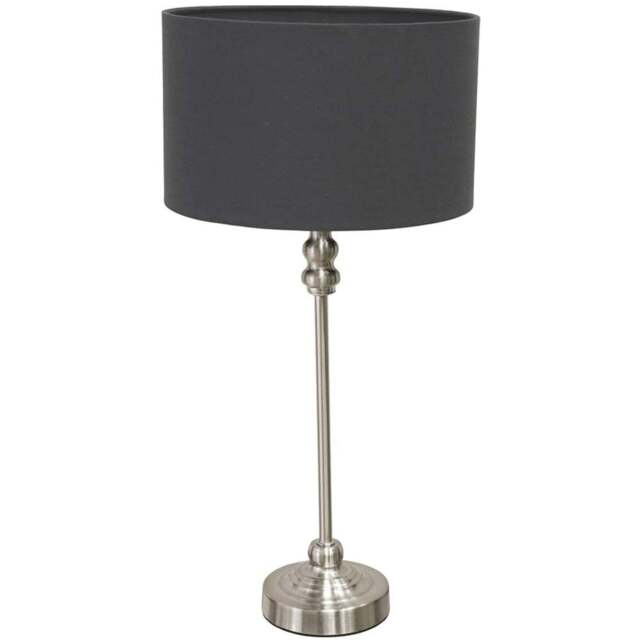 ValueLights Maggie Charcoal and Brushed Chrome Drum Shade Candlestick LED Table Lamp - Size: 50 x 25 x 25cm - Silver - Wilko - image 1