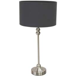 ValueLights Maggie Charcoal and Brushed Chrome Drum Shade Candlestick LED Table Lamp - Size: 50 x 25 x 25cm - Silver - Wilko - thumbnail 1