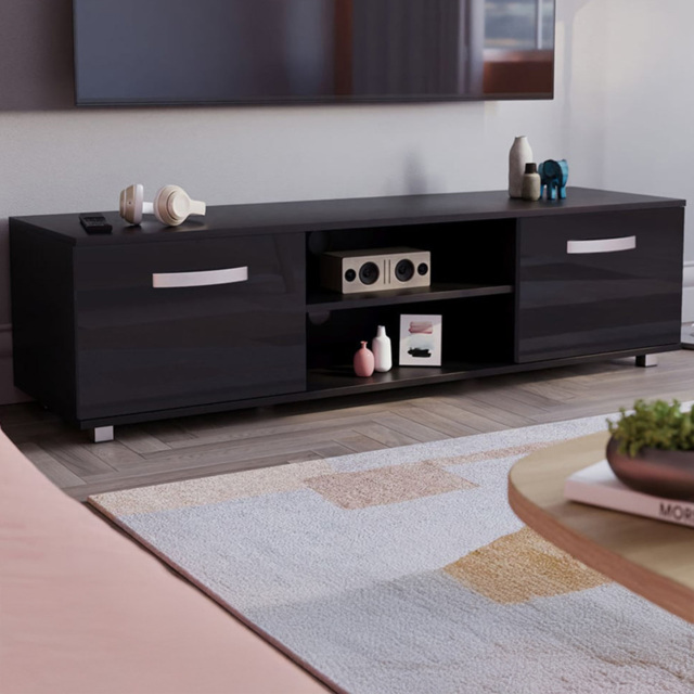 Vida Designs Cosmo 2 Door 2 Shelf Black Medium TV Unit - Size: 40 x 140 x 38cm - Wilko - image 1