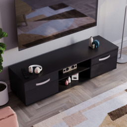 Vida Designs Cosmo 2 Door 2 Shelf Black Medium TV Unit - Size: 40 x 140 x 38cm - Wilko - thumbnail 7