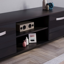 Vida Designs Cosmo 2 Door 2 Shelf Black Medium TV Unit - Size: 40 x 140 x 38cm - Wilko - thumbnail 5