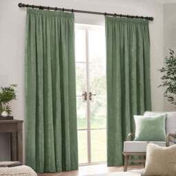 Yard Green Heavy Chenille Velvet Pencil Pleat Curtains 229 x 229cm - Wilko