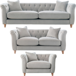 Elsie Chesterfield 6 Seater Chalk Plush Velvet Sofa Suite - Grey - Wilko - thumbnail 3