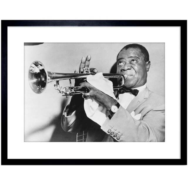 Wee Blue Coo Louis Armstrong Playing Trumpet Music Jazz Framed Wall Art Print 23 x 18cm - Size: 25.9 x 20.6 x 1.5cm - Grey - Wilko - image 1