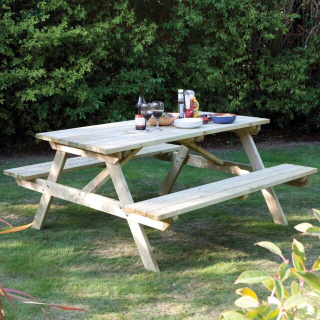 Picnic Bench 5ft - Size: 70 x 150 x 150cm - Brown - Rowlinson - Wilko - image 1