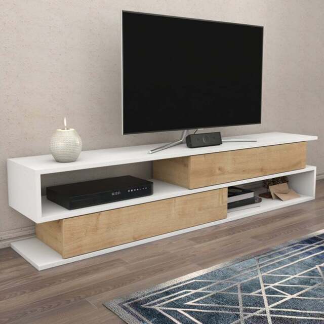 Decorotika Cortez 2 Shelf White and Sapphire Oak TV Unit - Size: 40 x 160 x 35cm - Multi - Wilko - image 1