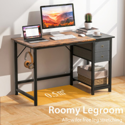 Costway 2 Drawer Office Desk with Hanging Hook - Size: 101 x 70 x 21cm - Brown - Wilko - thumbnail 5