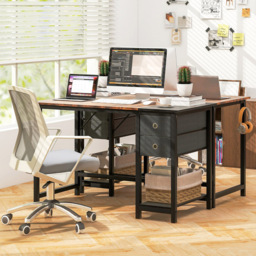 Costway 2 Drawer Office Desk with Hanging Hook - Size: 101 x 70 x 21cm - Brown - Wilko - thumbnail 4