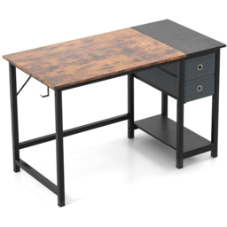 Costway 2 Drawer Office Desk with Hanging Hook - Size: 101 x 70 x 21cm - Brown - Wilko - thumbnail 3