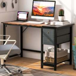 Costway 2 Drawer Office Desk with Hanging Hook - Size: 101 x 70 x 21cm - Brown - Wilko - thumbnail 1
