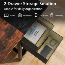 Costway 2 Drawer Office Desk with Hanging Hook - Size: 101 x 70 x 21cm - Brown - Wilko - thumbnail 7
