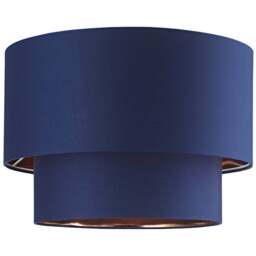 Happy Homewares Designer 2 Tier Midnight Blue Cotton Pendant Shade with Copper Inner - Size: 28 x 40 x 40cm - Wilko