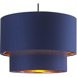 Happy Homewares Designer 2 Tier Midnight Blue Cotton Pendant Shade with Copper Inner - Size: 28 x 40 x 40cm - Wilko - thumbnail 7