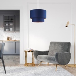 Happy Homewares Designer 2 Tier Midnight Blue Cotton Pendant Shade with Copper Inner - Size: 28 x 40 x 40cm - Wilko - thumbnail 3