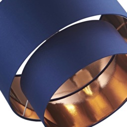 Happy Homewares Designer 2 Tier Midnight Blue Cotton Pendant Shade with Copper Inner - Size: 28 x 40 x 40cm - Wilko - thumbnail 4