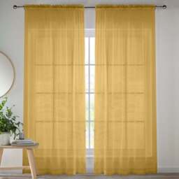 Tyrone Textiles Crystal Gold Plain Sheer Voile Panel Curtain 145 x 122cm - Size: 122 x 145 x 1cm - Wilko