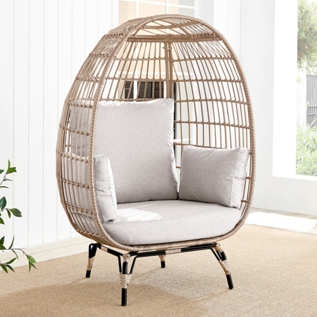 Furniturebox Veza Beige Rattan Egg Chair with Cushions - Size: 84 x 107.5 x 148.5cm - Cream - Wilko - image 1
