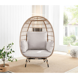 Furniturebox Veza Beige Rattan Egg Chair with Cushions - Size: 84 x 107.5 x 148.5cm - Cream - Wilko - thumbnail 3