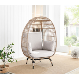 Furniturebox Veza Beige Rattan Egg Chair with Cushions - Size: 84 x 107.5 x 148.5cm - Cream - Wilko - thumbnail 4