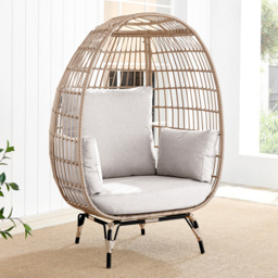 Furniturebox Veza Beige Rattan Egg Chair with Cushions - Size: 84 x 107.5 x 148.5cm - Cream - Wilko - thumbnail 1