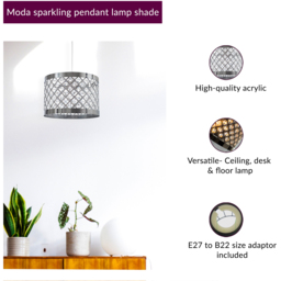 Innoteck Acrylic Moda Chrome Sparkly Ceiling Pendant Light Shade - Size: 17 x 24 x 24cm - Clear - Wilko - thumbnail 5