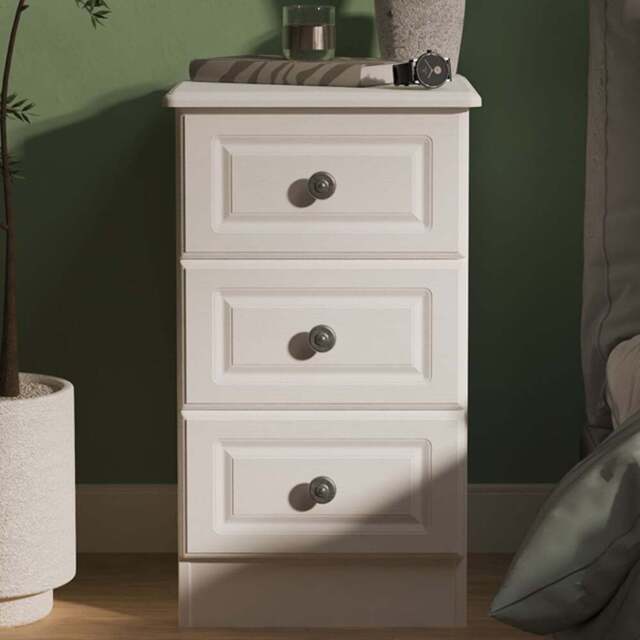 Crowndale Pembroke 3 Drawer Matt White Bedside Cabinet Ready Assembled - White Matt - Wilko - image 1