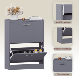 Vida Designs Grey 2-Drawer Shoe Cabinet Rack - Size: 24cm x 60 x 80cm - Wilko - thumbnail 6