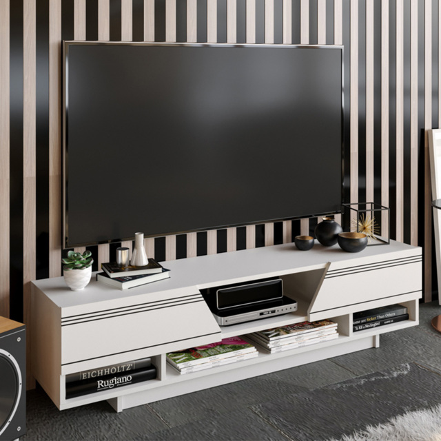 Decorotika Aspatria White TV Unit - Size: 34 x 160 x 37cm - Wilko - image 1