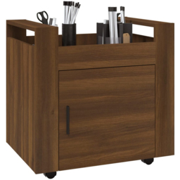 vidaXL Single Door Single Shelf Brown Oak Wooden Desk Trolley - Size: 60 x 60 x 45cm - Wilko - thumbnail 4
