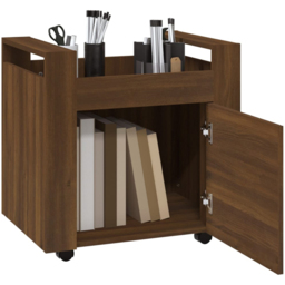 vidaXL Single Door Single Shelf Brown Oak Wooden Desk Trolley - Size: 60 x 60 x 45cm - Wilko - thumbnail 6