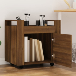 vidaXL Single Door Single Shelf Brown Oak Wooden Desk Trolley - Size: 60 x 60 x 45cm - Wilko - thumbnail 1