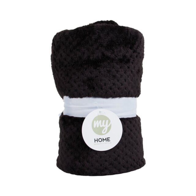 Waffle Soft Fleece Throw Black - My - Wilko - image 1