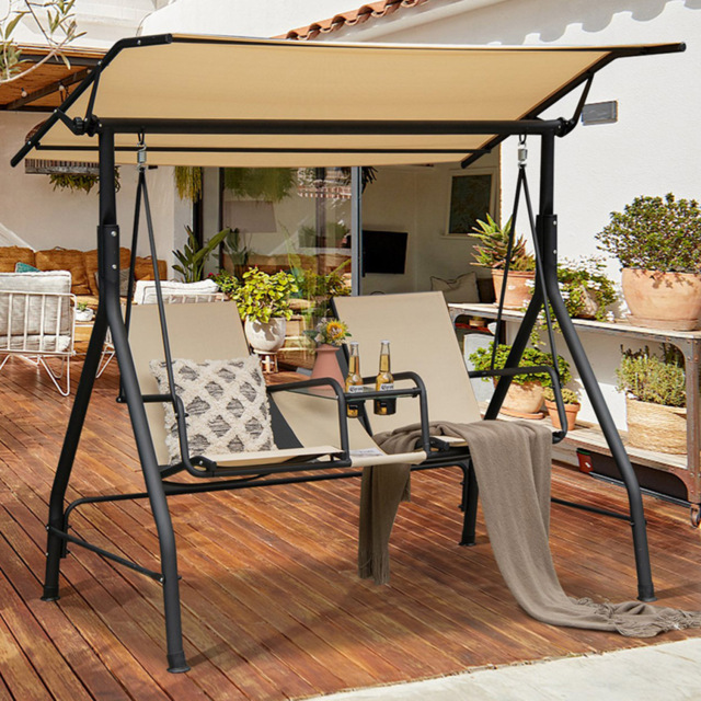 Costway 2 Seater Beige Adjustable Canopy Patio Swing - Size: 180 x 52.4 x 16cm - Cream - Wilko - image 1