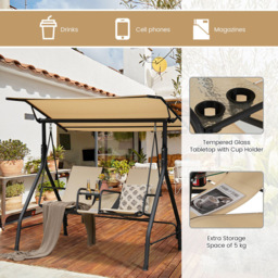 Costway 2 Seater Beige Adjustable Canopy Patio Swing - Size: 180 x 52.4 x 16cm - Cream - Wilko - thumbnail 7
