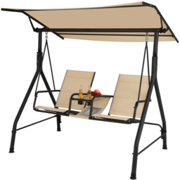Costway 2 Seater Beige Adjustable Canopy Patio Swing - Size: 180 x 52.4 x 16cm - Cream - Wilko - thumbnail 4